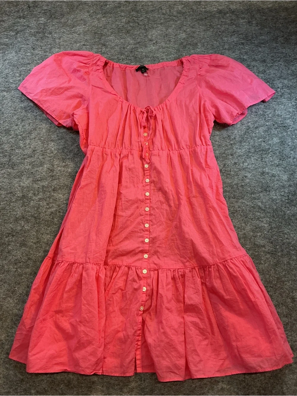 J. Crew Cotton Casual Tiered Pink Button-Front Dress Size XL